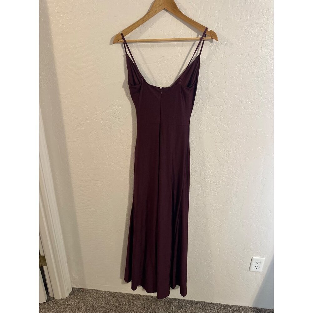 Y La Scala 90’s Burgundy Moody V Neck Spaghetti Strap Ruched Long Evening Gown - Picture 12 of 16